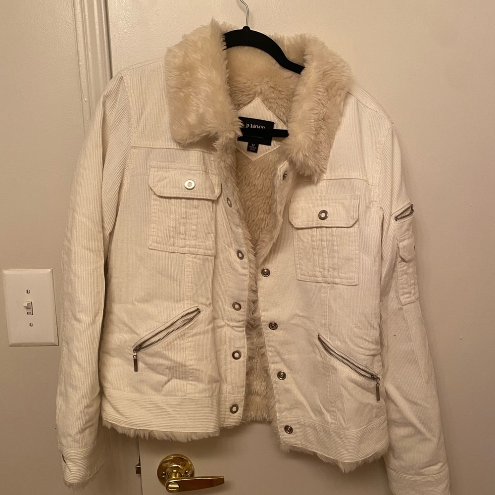 Tailor B. Moss cream, fur-lined corduroy jacket